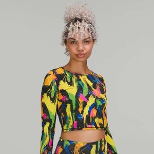 Lululemon Wunder Train Cropped Long Sleeve Shirt in Undertone Black Multi